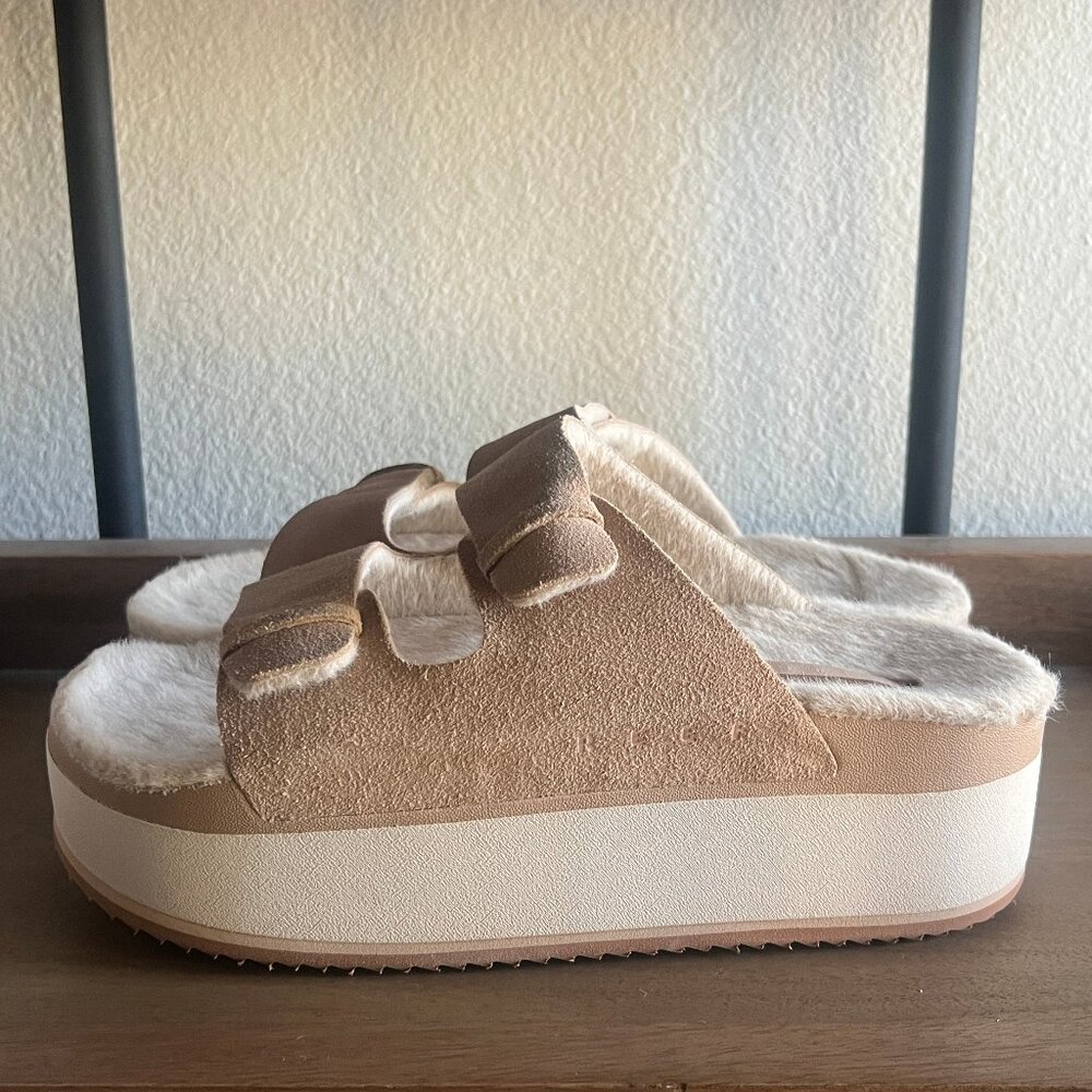 REEF Ojai Ciara Platform Two-Strap Sandals w/ Faux Shearling Sz.9/40 NEW - Picture 6 of 9